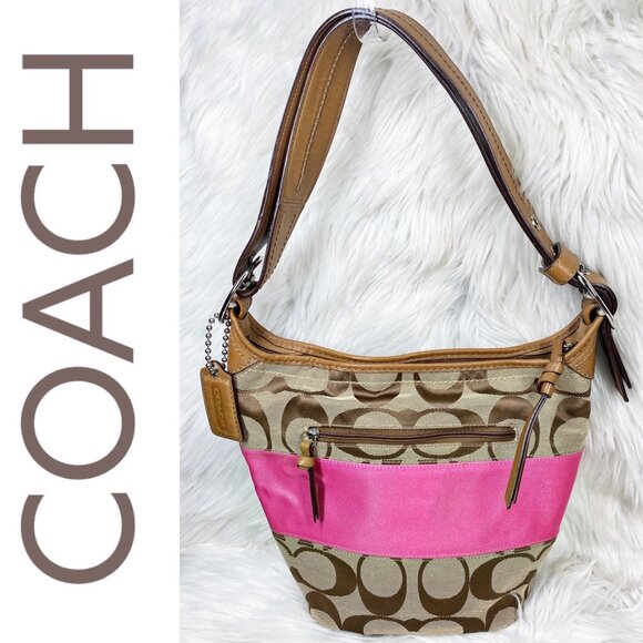 COACH Y2K SIGNATURE STRIPE PINK RUGBY DUFFLE BUCKET SHOULDER CROSSBODY BAG - Picture 4 of 16
